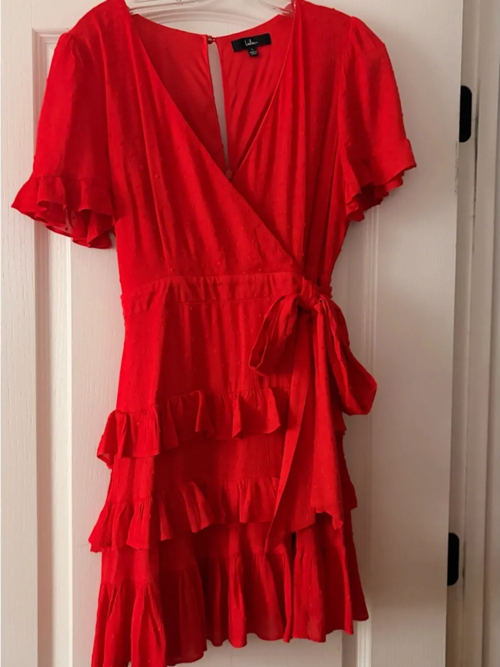 Lulu's Red Ruffled Wrap Mini Dress - Picture 2 of 3